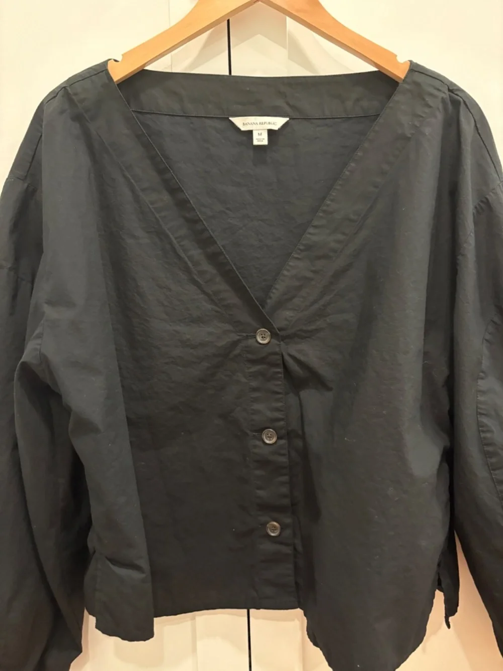 Banana Republic Black Cotton Poplin Volume Sleeve Top Medium Relaxed